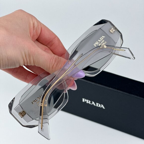 Prada PR17WS 12R30B BRAND NEW Sunglasses Transparent Grey Rectangle Unisex - Picture 3 of 12
